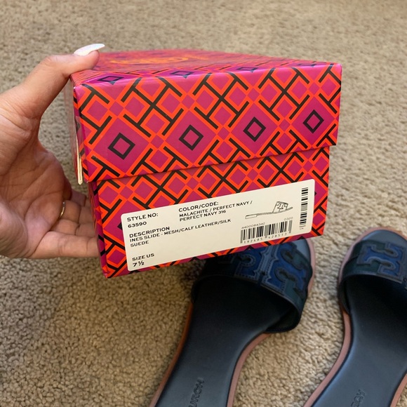 NEW 9.5 Tory Burch Ines Mesh Slide Black NavyGreen - Picture 10 of 10